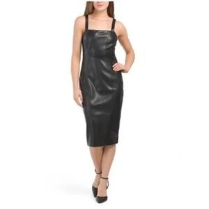7 For All Mankind LRG Vegan Faux Leather Black Bodycon Dress Lined Sexy Office